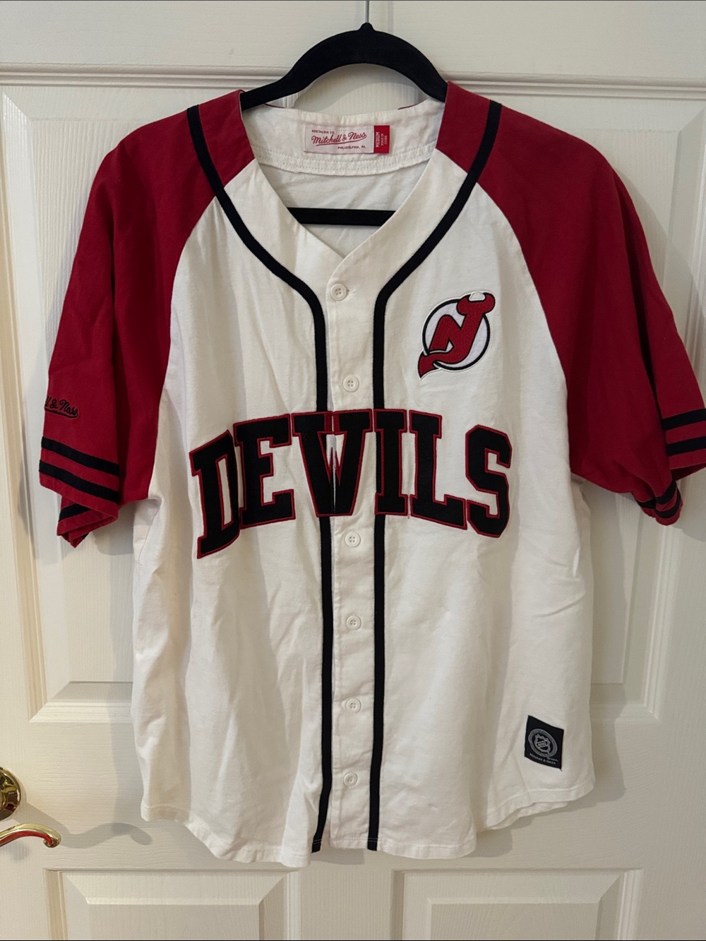 Mitchell & Ness New Jersey Devils White Red Baseball Jersey